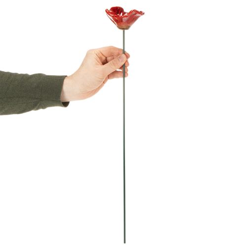 Product Garden stake poppy ceramic, unusual design for flower beds, 52cm, 2 pieces