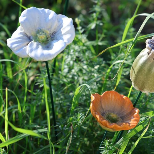 Product Garden stake poppy flower ceramic decoration for spring garden design 32cm 6pcs