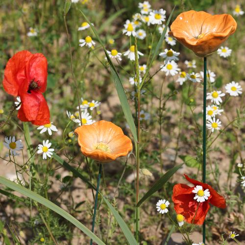 Product Poppy flower stake, ceramic flower, lovingly detailed, for elegant garden accents, 42cm, 4 pieces