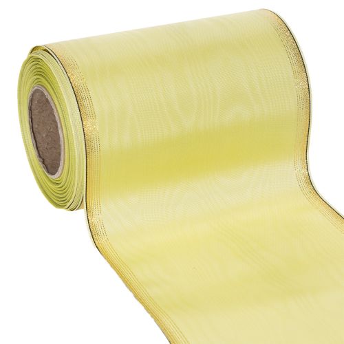 Floristik24 Moiré wreath ribbon 150mm 25m in light green with gold edge for floristry and decoration
