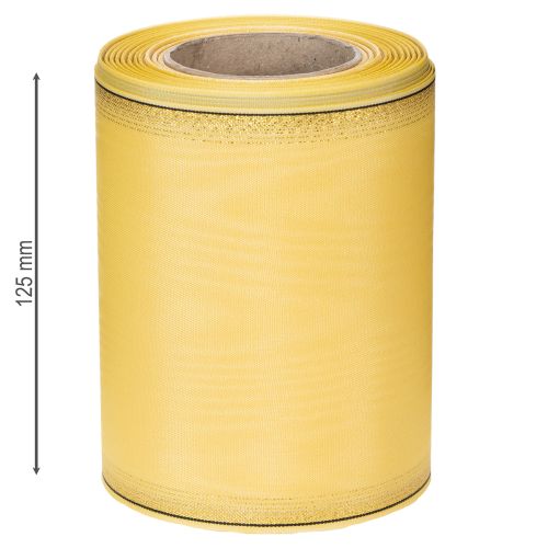 Moiré wreath ribbon, yellow with gold trim, 125mm x 25m - High-quality mourning ribbon, decorative ribbon, bow ribbon | Floristik24.co.uk