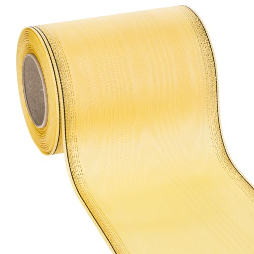 Moiré wreath ribbon, yellow with gold trim, 125mm x 25m - High-quality mourning ribbon, decorative ribbon, bow ribbon buy online | Floristik24.co.uk