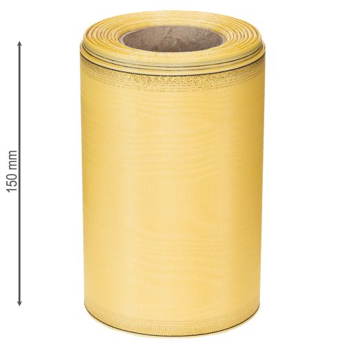 Product Moiré wreath ribbon, yellow with gold trim, decorative floral ribbon, acetate/polyester, 150mm x 25m