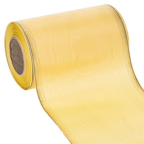 Floristik24 Moiré wreath ribbon, yellow with gold trim, decorative floral ribbon, acetate/polyester, 150mm x 25m