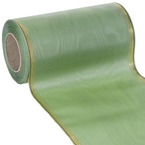 Floristik24 Moiré wreath ribbon sage green with gold edge - 175mm x 25m - decorative ribbon for floristry &amp; celebrations