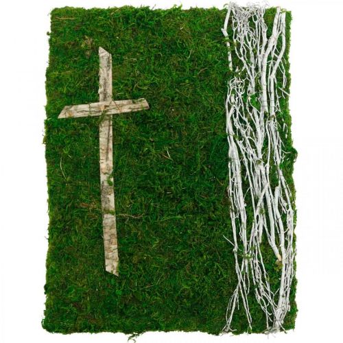 Floristik24 Moss picture vines and cross for grave arrangement green, white 40 × 30cm