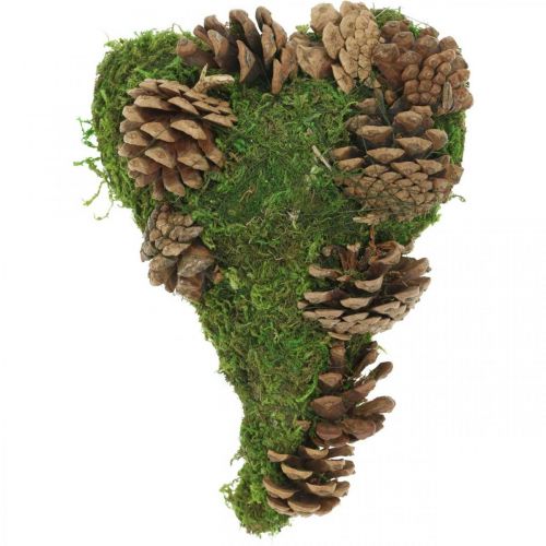 Floristik24 Grave decoration moss heart with cones for funeral arrangement 20 × 13cm