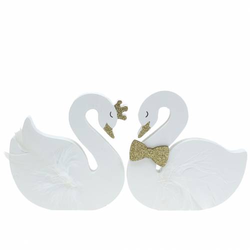 Product Decorative Swans Wedding Wood White Gold 12x13cm 2 Pcs
