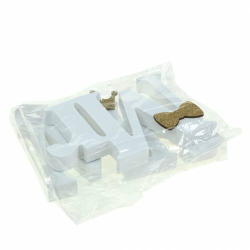 Floristik24 Decorative letters Mr &amp; Mrs wood white, gold sorted H11/13,cm set of 4