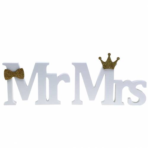 Product Decorative letters Mr &amp; Mrs wood white, gold sorted H11/13,cm set of 4