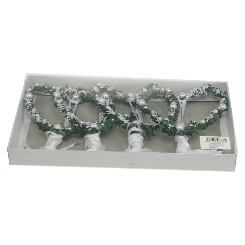 Floristik24 Myrtle heart with ribbon, pearls, tubes white 4pcs