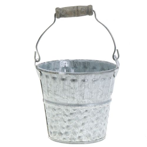 Floristik24 Zinc bucket with braid pattern gray, white washed Ø10cm H9cm 6pcs
