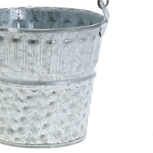 Floristik24 Zinc bucket with braid pattern gray, white washed Ø10cm H9cm 6pcs