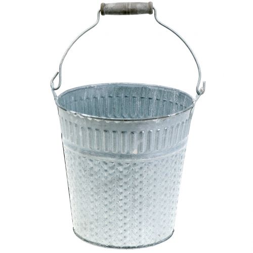 Floristik24 Zinc bucket with braided pattern gray, white washed Ø16cmH16cm