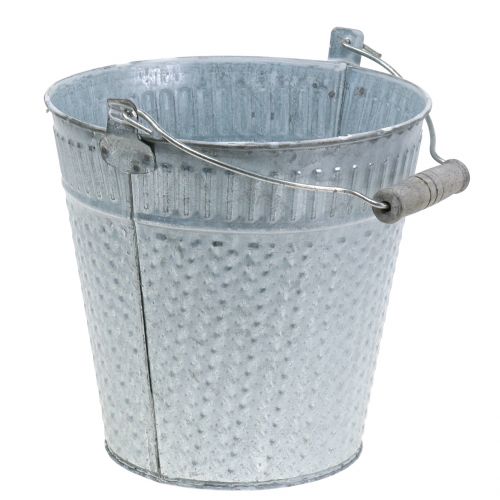 Zinc bucket with braided pattern gray, white washed Ø18cm H17.5cm
