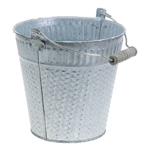 Floristik24 Zinc bucket with braided pattern gray, white washed Ø18cm H17.5cm