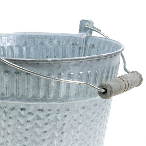 Floristik24 Zinc bucket with braided pattern gray, white washed Ø18cm H17.5cm