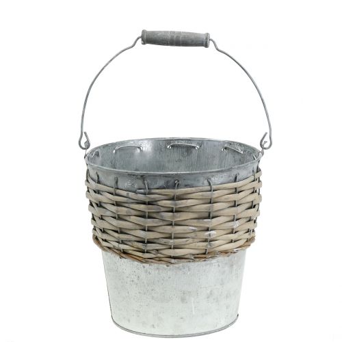 Floristik24 Zinc bucket with wicker Ø18cm H17cm