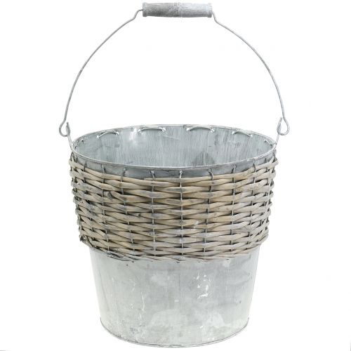 Floristik24 Zinc bucket with wicker Ø24cm H22cm