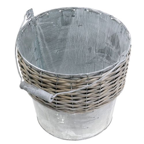 Floristik24 Zinc bucket with wicker Ø24cm H22cm