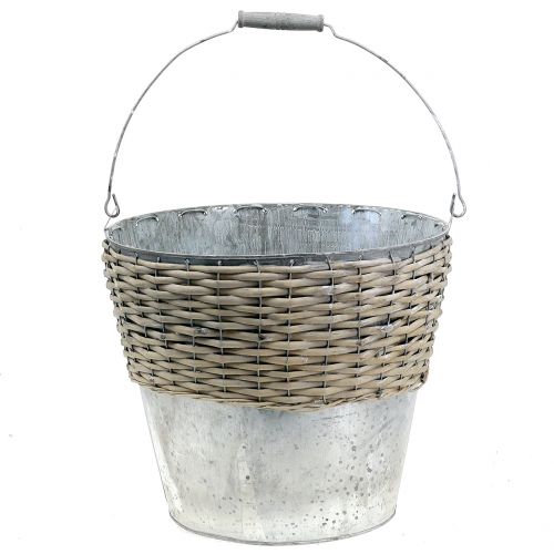 Floristik24 Zinc bucket with wicker Ø32cm H27,5cm