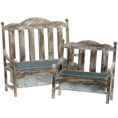 Floristik24 Wooden bench for planting natural, zinc H40cm, set of 2