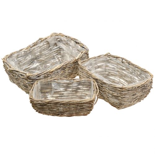 Rectangular plant basket, natural-white washed L33cm, set of 3