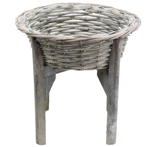 Floristik24 Wicker bowl with wooden stand grey, washed white Ø40cm