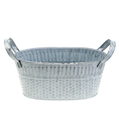 Floristik24 Zinc bowl oval with braided pattern gray, white washed 22cm H9cm