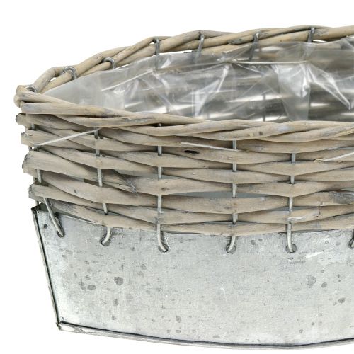 Floristik24 Zinc boat with wicker 30.5 x 10.5cm H12cm