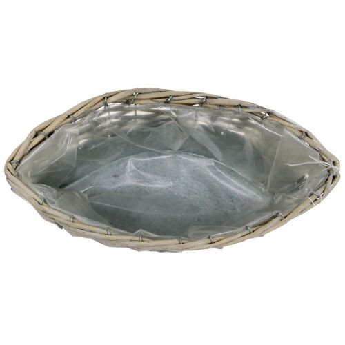 Floristik24 Zinc boat with wicker 30.5 x 10.5cm H12cm