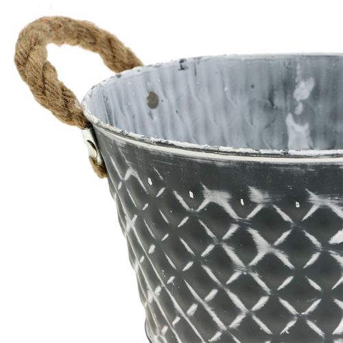 Product Zinc shell rhombus with rope handles Gray washed white Ø22cm H12cm