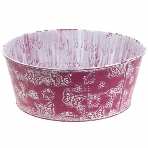 Floristik24 Zinc bowl with butterflies pink, white washed Ø25cm H10cm