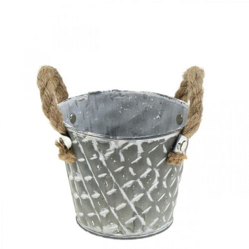 Floristik24 Zinc pot diamond with rope handles gray washed white Ø12cm H10cm 8pcs