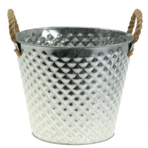 Zinc pot diamond with rope handles washed white Ø24.5cm H21cm
