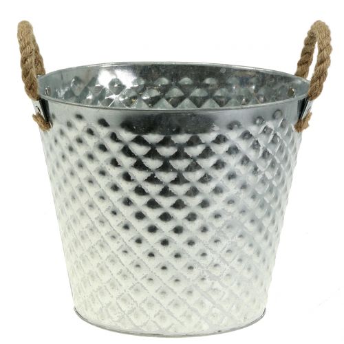 Product Zinc pot diamond with rope handles washed white Ø24.5cm H21cm