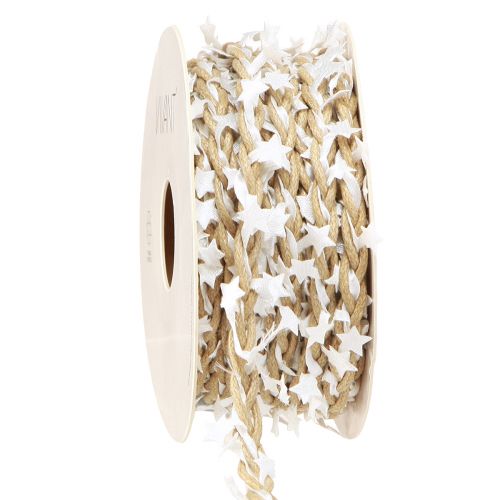 Floristik24 Natural decorative ribbon with white stars Width 5mm Length 8m