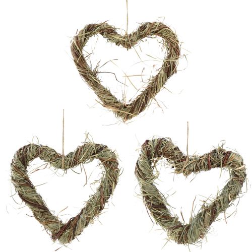 Floristik24 Natural wreath for hanging vine wreath hay heart 25x25cm 3pcs