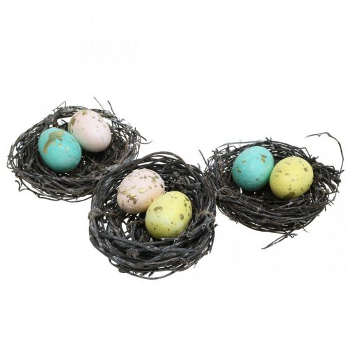 Floristik24 Mini Easter basket with pastel eggs Colorful Easter decorations Ø6cm 12 pieces