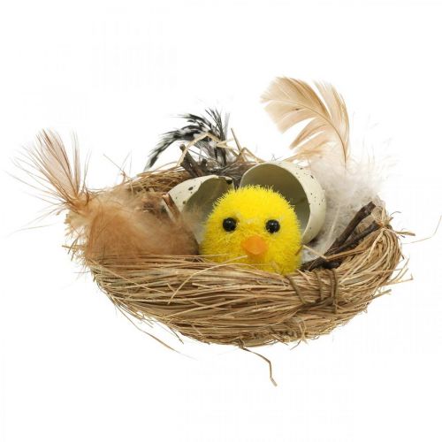 Floristik24 Easter decoration chicks in the nest with feathers Table decoration Easter nest Ø9cm