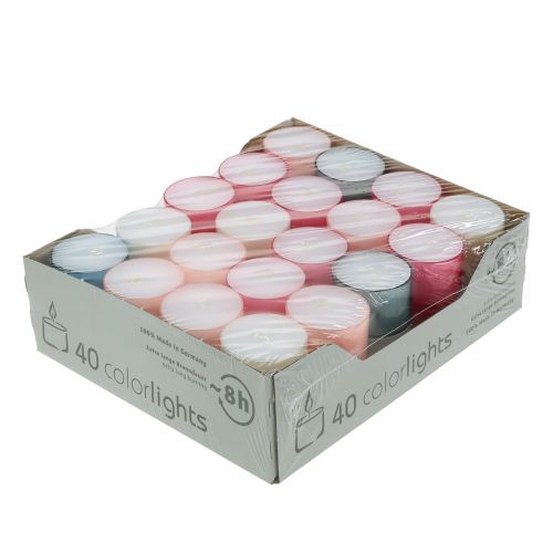 Product Colorlights tealights pastel assorted burning time 8h 40 pcs