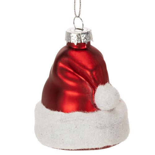 Glass Christmas Baubles Santa Hat Design 8cm Red and White Set of 6 buy online | Floristik24.co.uk