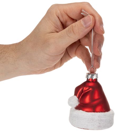Glass Christmas Baubles Santa Hat Design 8cm Red and White Set of 6 | Floristik24.co.uk