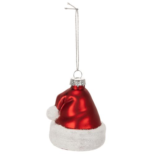 Glass Christmas Baubles Santa Hat Design 8cm Red and White Set of 6 | Floristik24.co.uk