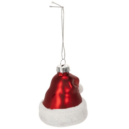 Glass Christmas Baubles Santa Hat Design 8cm Red and White Set of 6 | Floristik24.co.uk