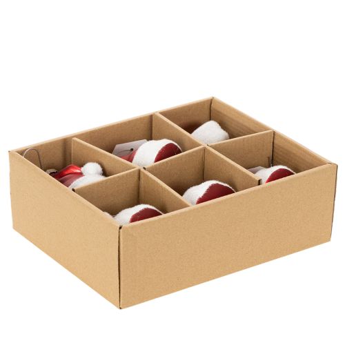 Glass Christmas Baubles Santa Hat Design 8cm Red and White Set of 6 | Floristik24.co.uk