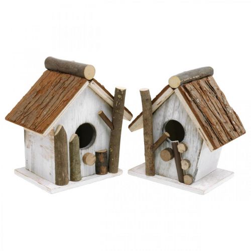 Floristik24 Decorative nesting box, birdhouse for decorating, spring decoration white, natural H14.5/15.5cm set of 2