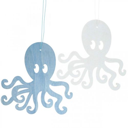 Floristik24 Octopus to hang blue, white wooden octopus Maritime summer decoration 8pcs