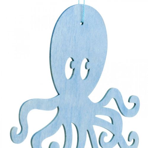 Product Octopus to hang blue, white wooden octopus Maritime summer decoration 8pcs