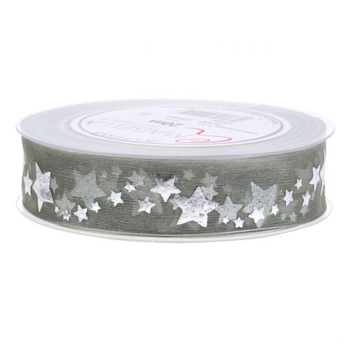 Floristik24 Deco ribbon organza with star motif gray 25mm 20m